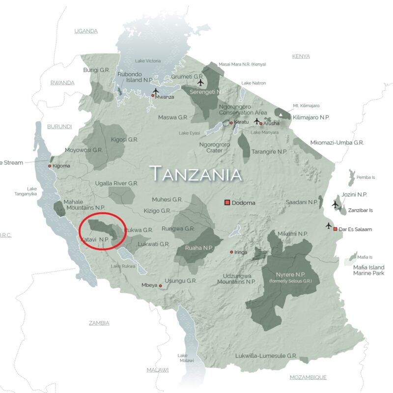 Map of Tanzania with Katavi National Park / Carte de Tanzanie avec le parc national de Katavi