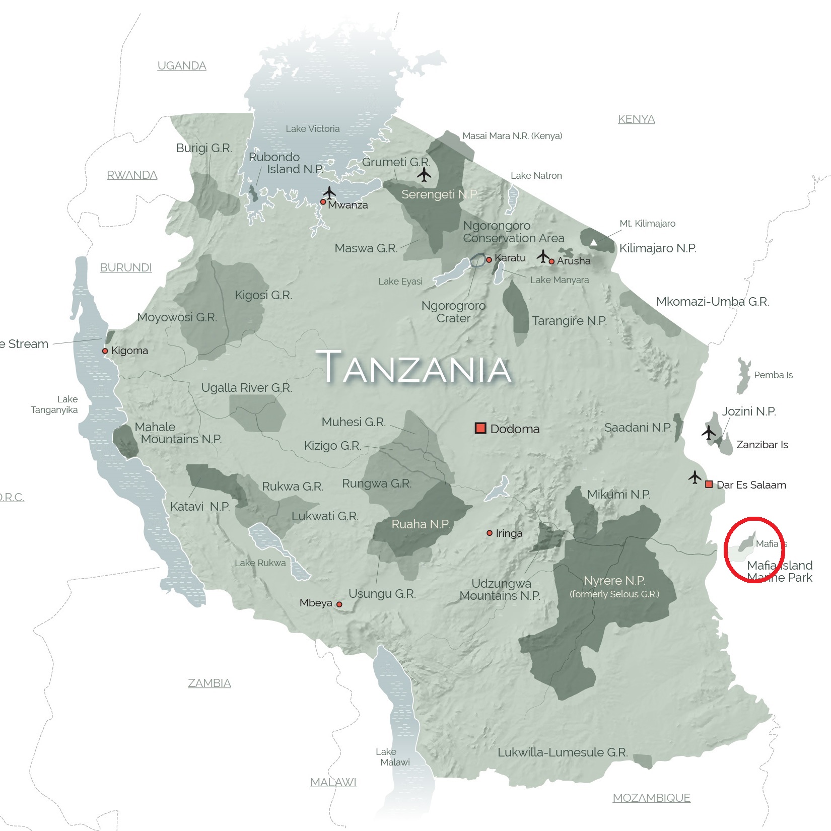 Tanzania map with Mafia Island / Carte de Tanzanie avec l'île de Mafia