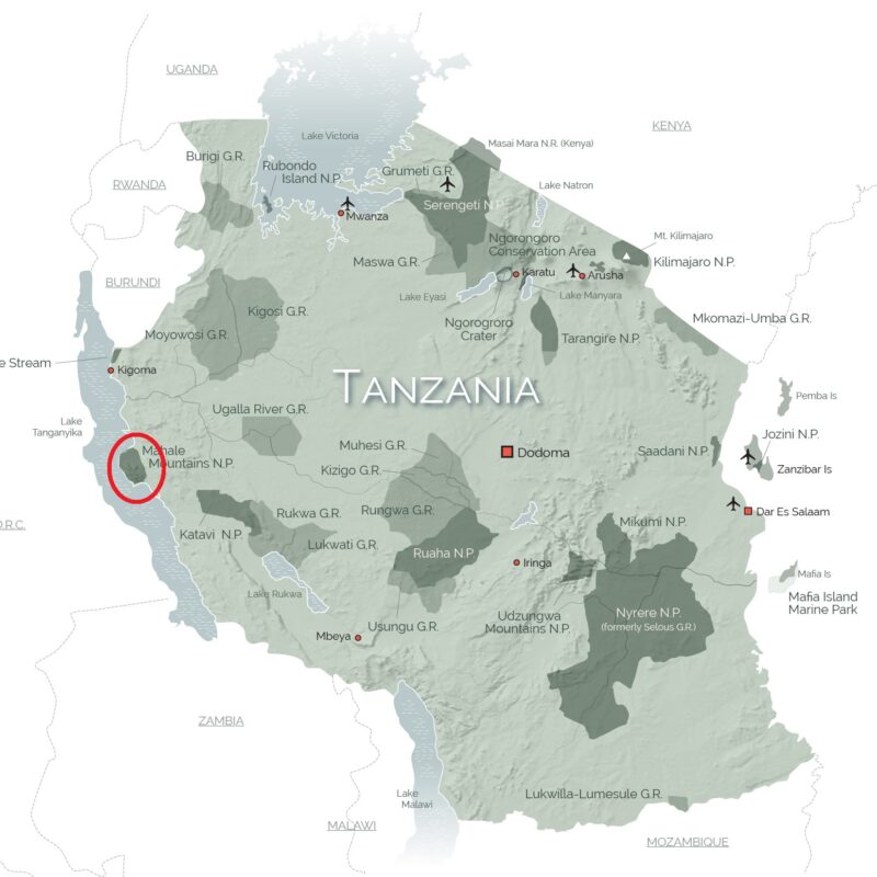 Carte de Tanzanie avec Mahale - Map of Tanzania with Mahale