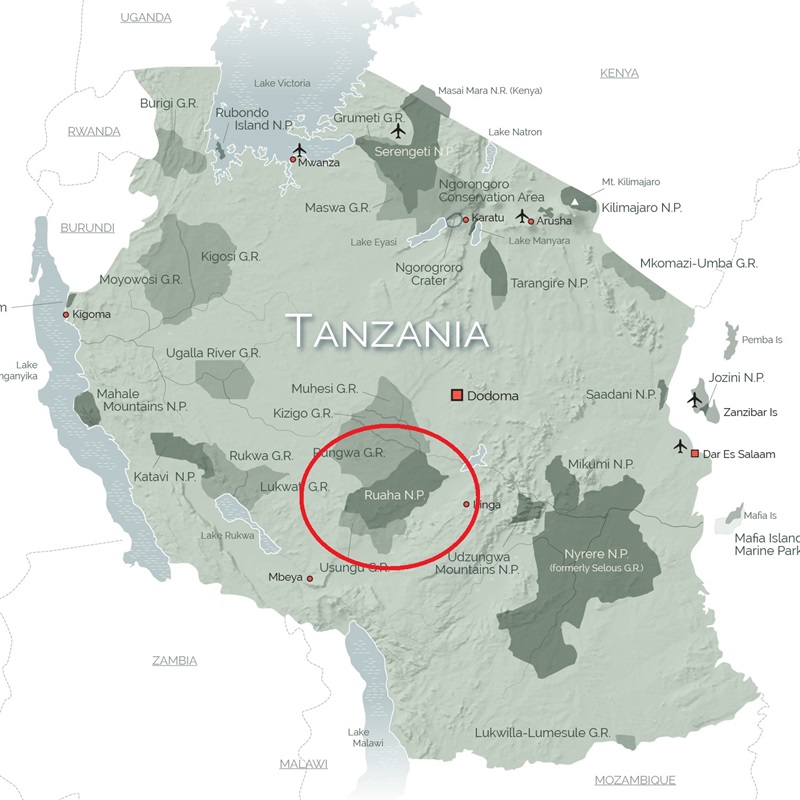 Map of Tanzania with Ruaha